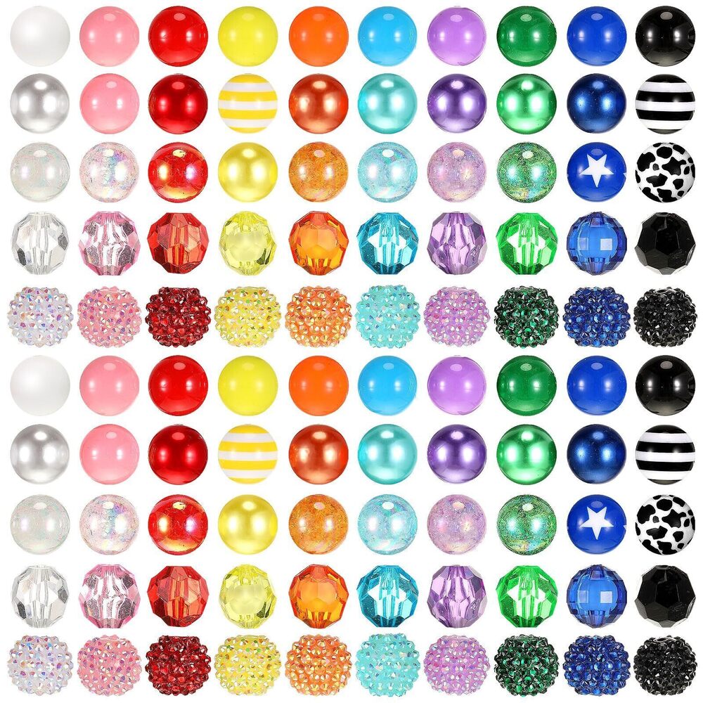 4213 100 Pcs 20mm Rhinestone Bubblegum Beads for Pens Mixed Crystal Resin